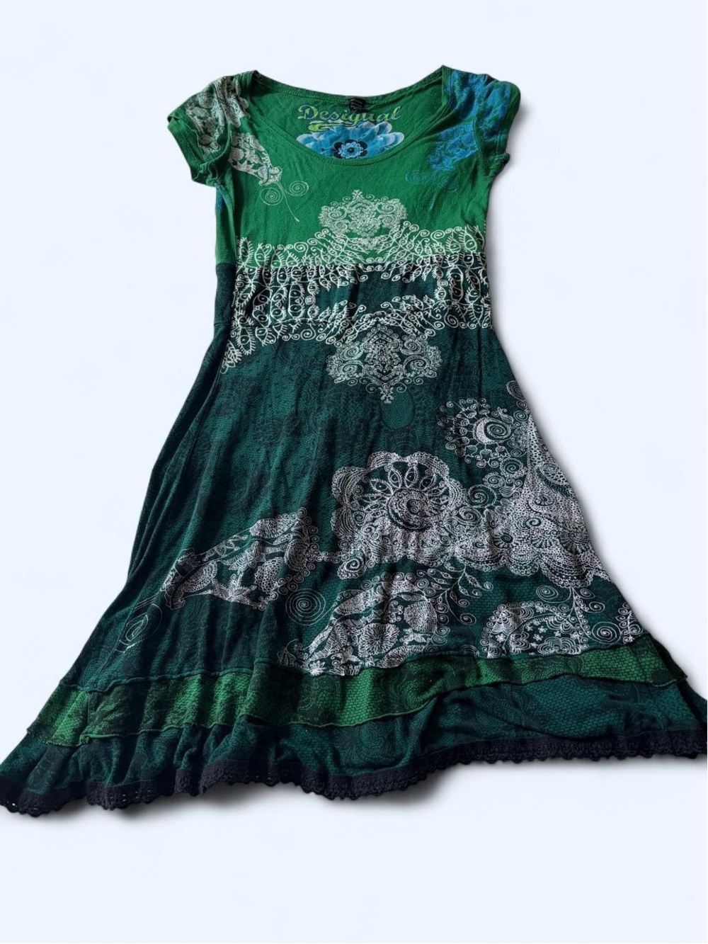 Desigual Cap Sleeve Green Mini Dress